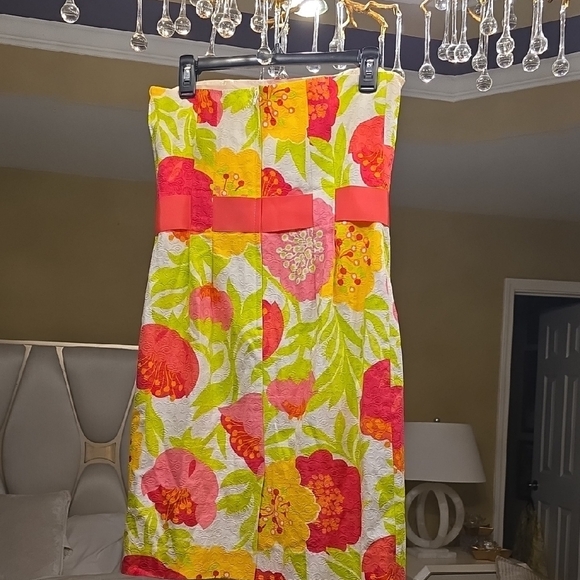 Lilly Pulitzer Strapless Floral Dress in Pink, Yellow, and Green - Picture 3 of 16